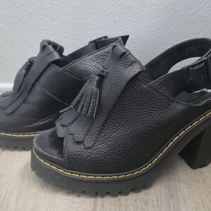 Dr. Martens Black Leather Platform Sandals Seraphina